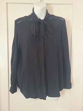 Banana Republic Black Tie-Neck Long-Sleeve Blouse